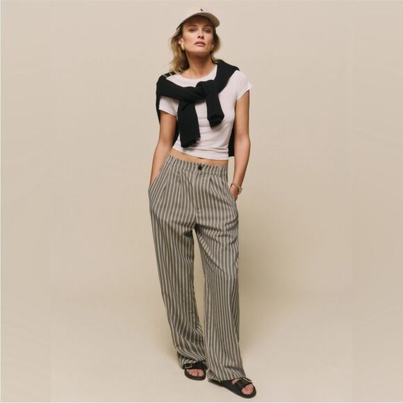 NEW Reformation Mason Pant in Slate Stripe - Picture 3 of 12